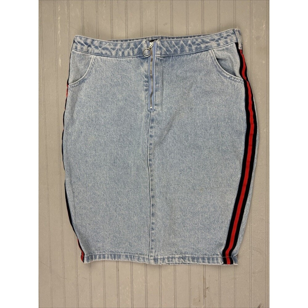 Misguided Size 10 Womens Skirt Front Zip Knee Length Stipe Sides Cotton Light
